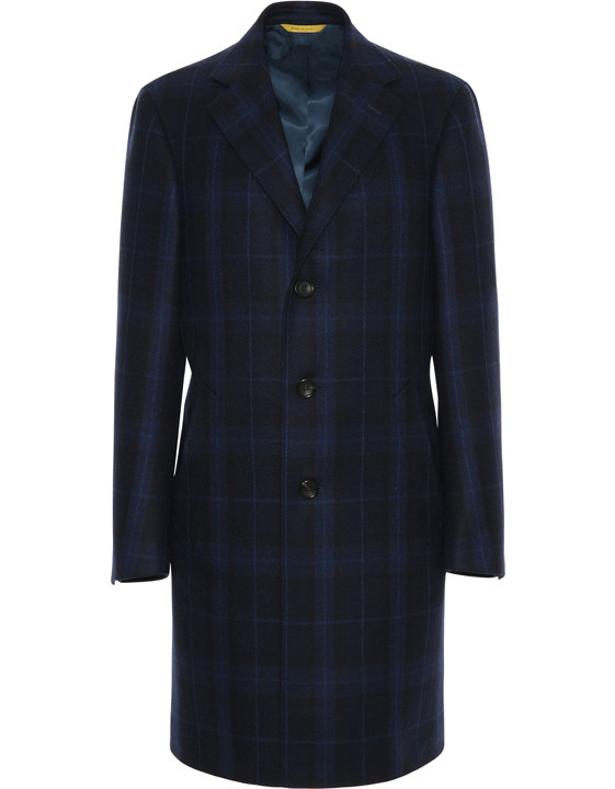 Blue Wool and Cashmere KEI Coat with Checks