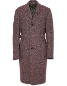 Bordeaux and Beige Wool-Alpaca Overcoat with Top Construction